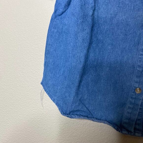 Brandy Melville Peyton Denim Crop Top Short Sleeve Blue Cotton Button-Front Sz S - Picture 7 of 13